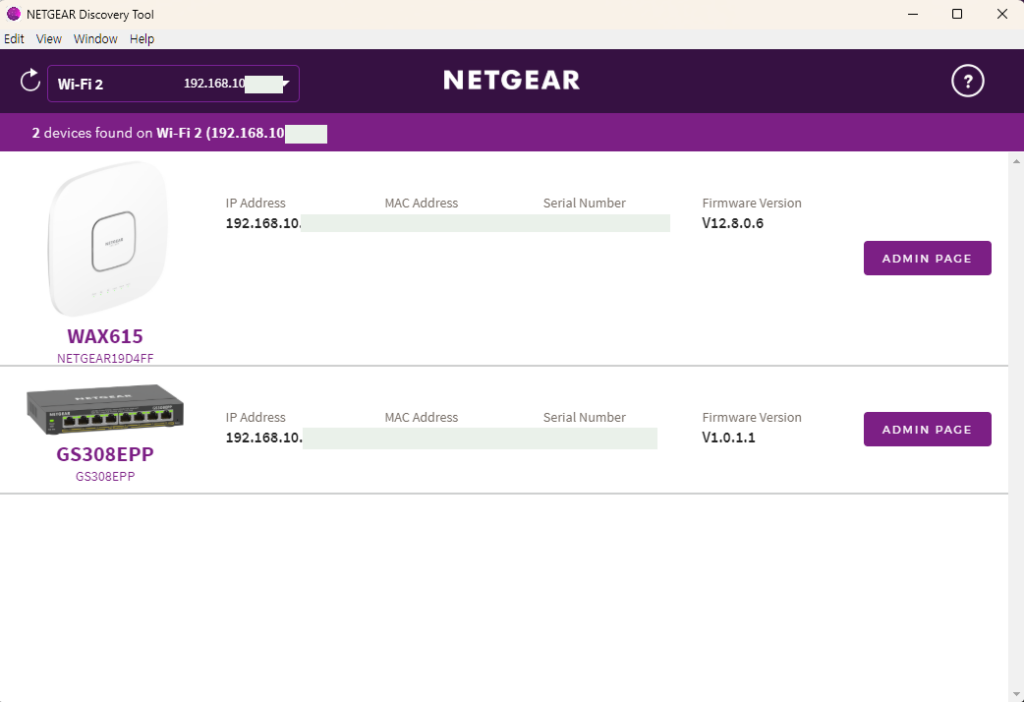 Netgear Discovery Tool을 통해 네트워크내 NetGear 장비들의 관리자 페이지 주소를 찾을 수 있다.
